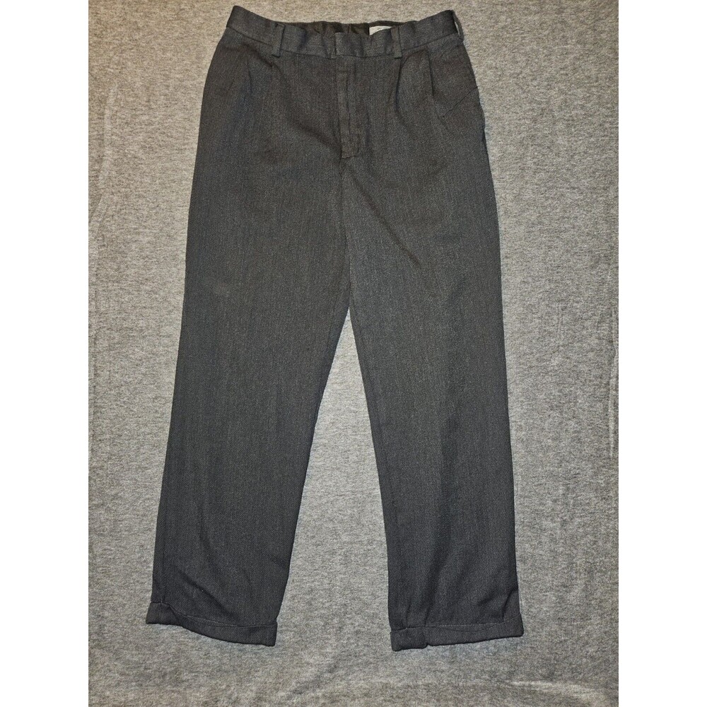 Vintage Eddie Bauer Wool Pants Men's 31 Black Straight Pleated Cuffed Workwear